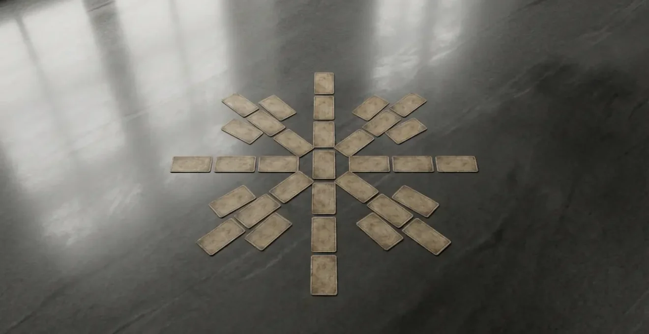 Disposizione meditativa di tarocchi che riflettono la luce come specchio dell'anima