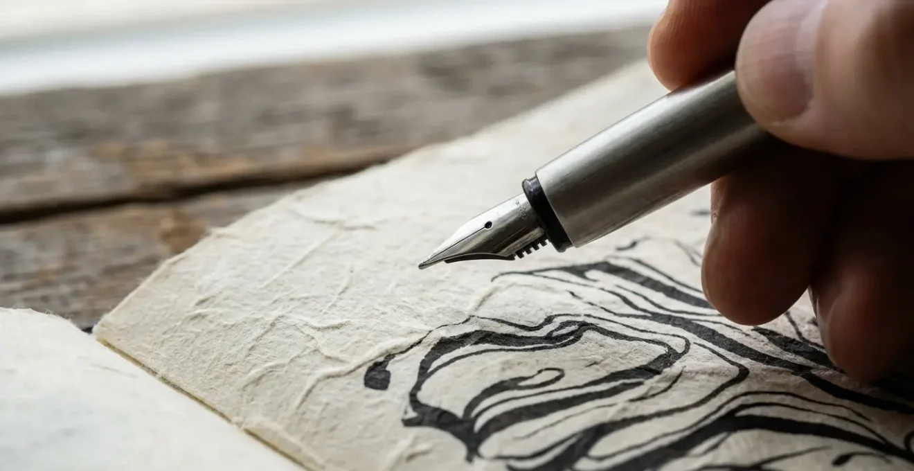 Mano che scrive in un diario con luce naturale su tavolo minimalista