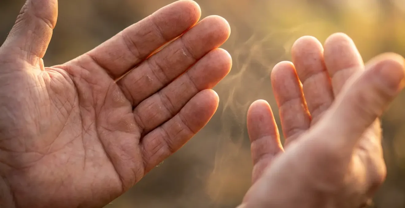 Mani aperte che percepiscono l'energia vibrazionale sottile nello spazio