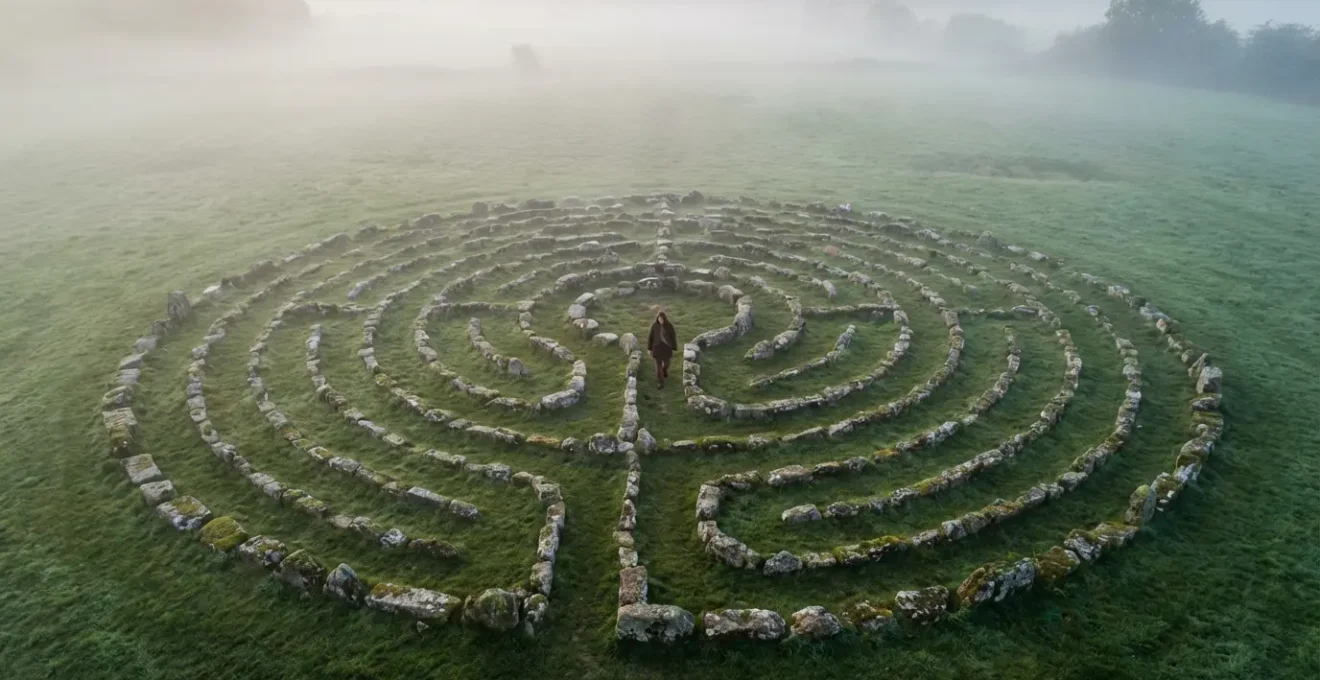 Albero genealogico astratto con pattern circolari che si ripetono attraverso le generazioni