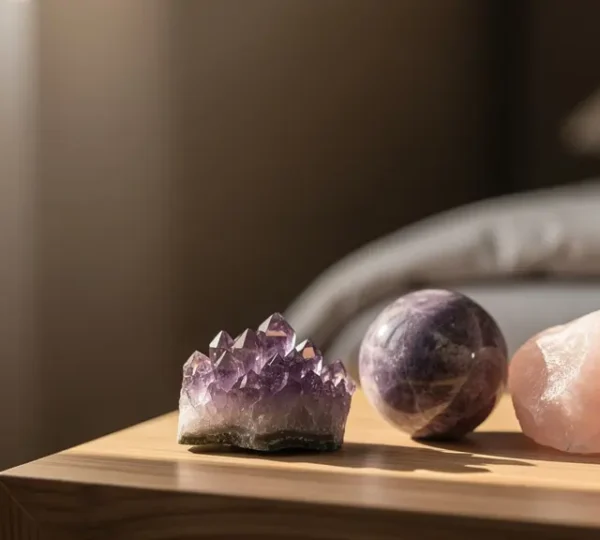 Disposizione armoniosa di cristalli calmanti per ansia e insonnia