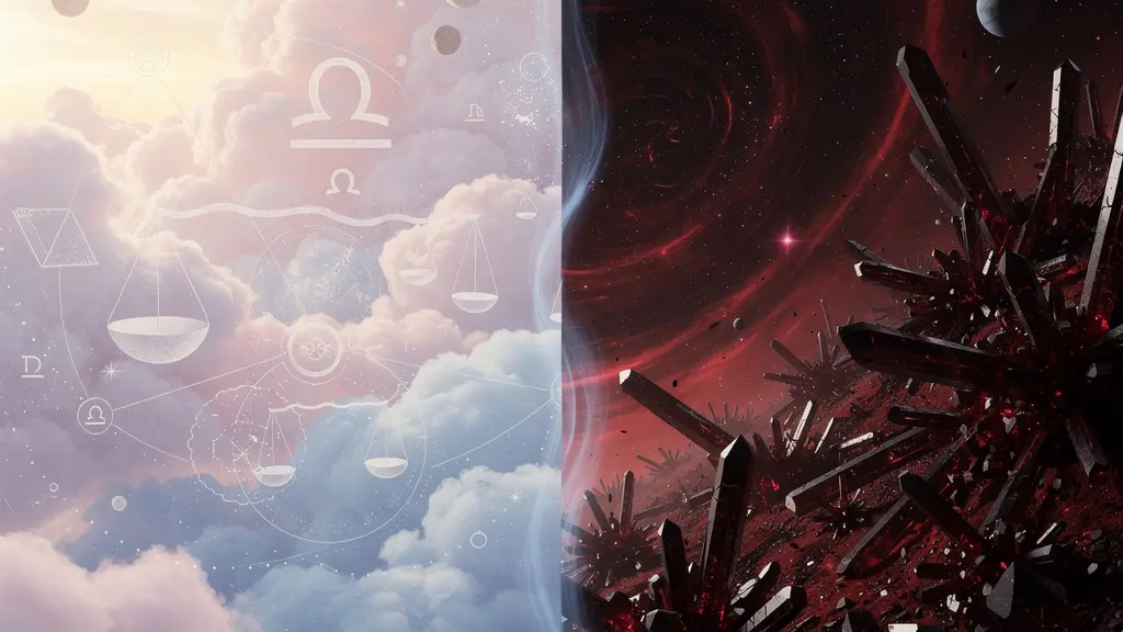 Contrasto simbolico tra le generazioni Plutone in Bilancia e Plutone in Scorpione rappresentato attraverso elementi cosmici e astrologici