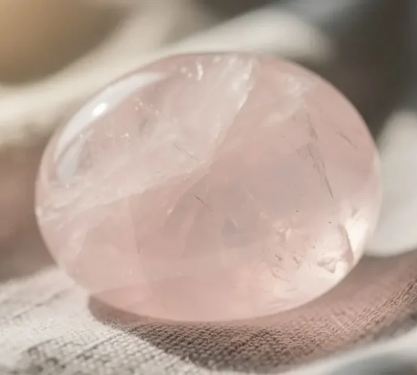 Quarzo rosa luminoso posato su cuore di meditazione per guarigione emotiva