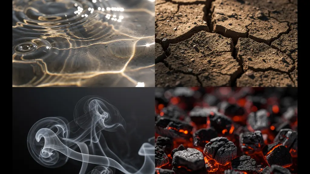 I quattro elementi di Fuoco, Terra, Aria e Acqua in un equilibrio visivo che rappresenta l'armonia nel tema natale.