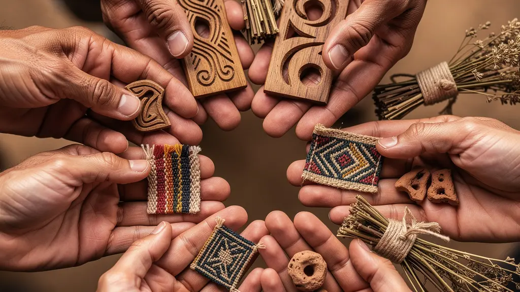 Mani intrecciate con elementi simbolici di diverse tradizioni che si fondono armoniosamente