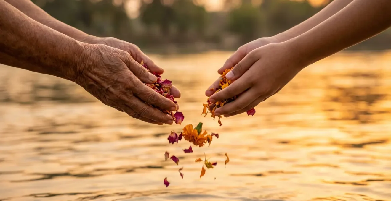 Cerimonia simbolica di rilascio con elementi naturali in un ambiente sacro