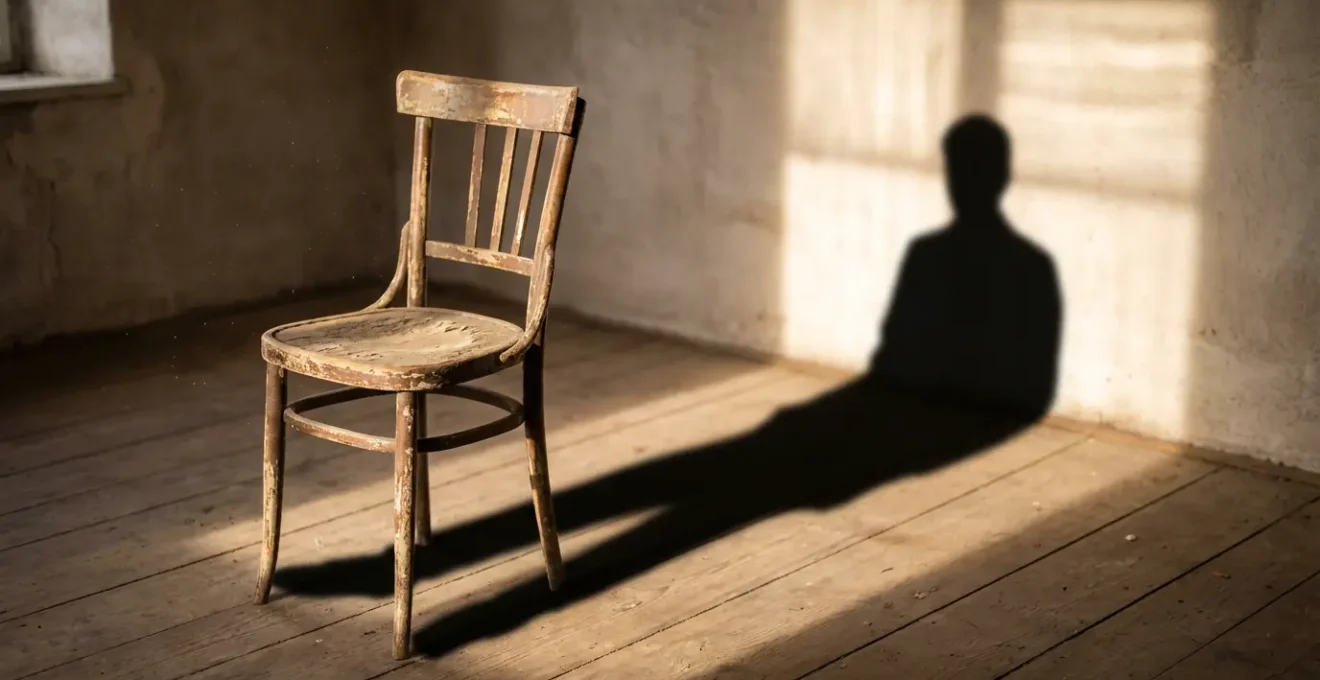 Sedia vuota in una stanza con luce soffusa che suggerisce presenza e assenza